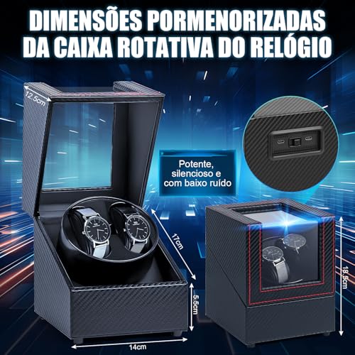 Caixa de Relógio Giratória em Couro, Suporte Giratório de Relógio Duplo, Caixa de Relógio de Fibra de Carbono, Caixa Giratória de Relógio Mecânico