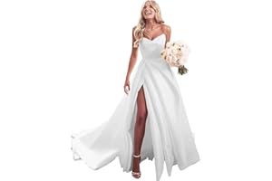 homdor Strapless Prom Dresses Long Ball Gown Satin Wedding Dress for Bride A Line Formal Evening Party Gowns with Slit