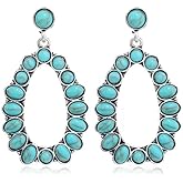 Western Turquoise Earrings for Women Vintage Oval Boho Turquoise Earrings Flower Teardrop Statement Earring Country Concert Outfits Boho Jewelry Bohemian Cowboy Cowgirl Accessorie