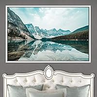 Framed Canvas Wall Art Winter Lake Aerial Dramatic Lake Landscape Multicolor Photography Realism - 16x24 inches