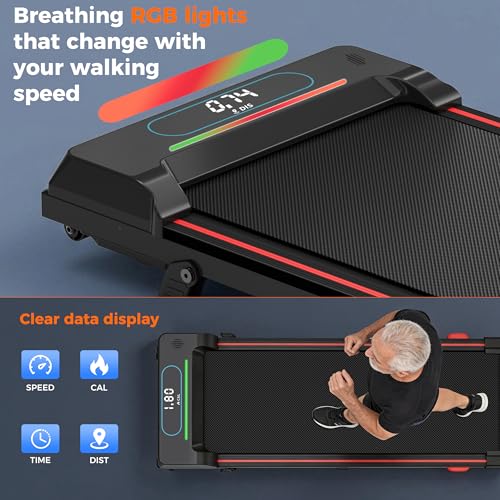 Tapis de Marche Walking Pad Inclinable 5% sous Bureau | Tapis de course pour maison/bureau. Moteur silencieux 2,5 CV, RGB, Bluetooth Audio, App, télécommande. Charge max 127 kg