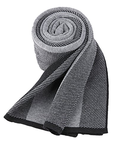 Insun Men's Striped Wool Winter Warm Knit Long Scarf Black Grey