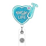 ANDGING Scrub Life Nurse Badge Reel Glitter Blue