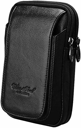 Langzu Belt Pouch Bag Genuine Leather iPhone 8/7 Plus/6s plus/6s Holster Case Cellphone bag Belt Waist Bag Keychain Carrying Case iPhone Samsung Galaxy (Black-2380)