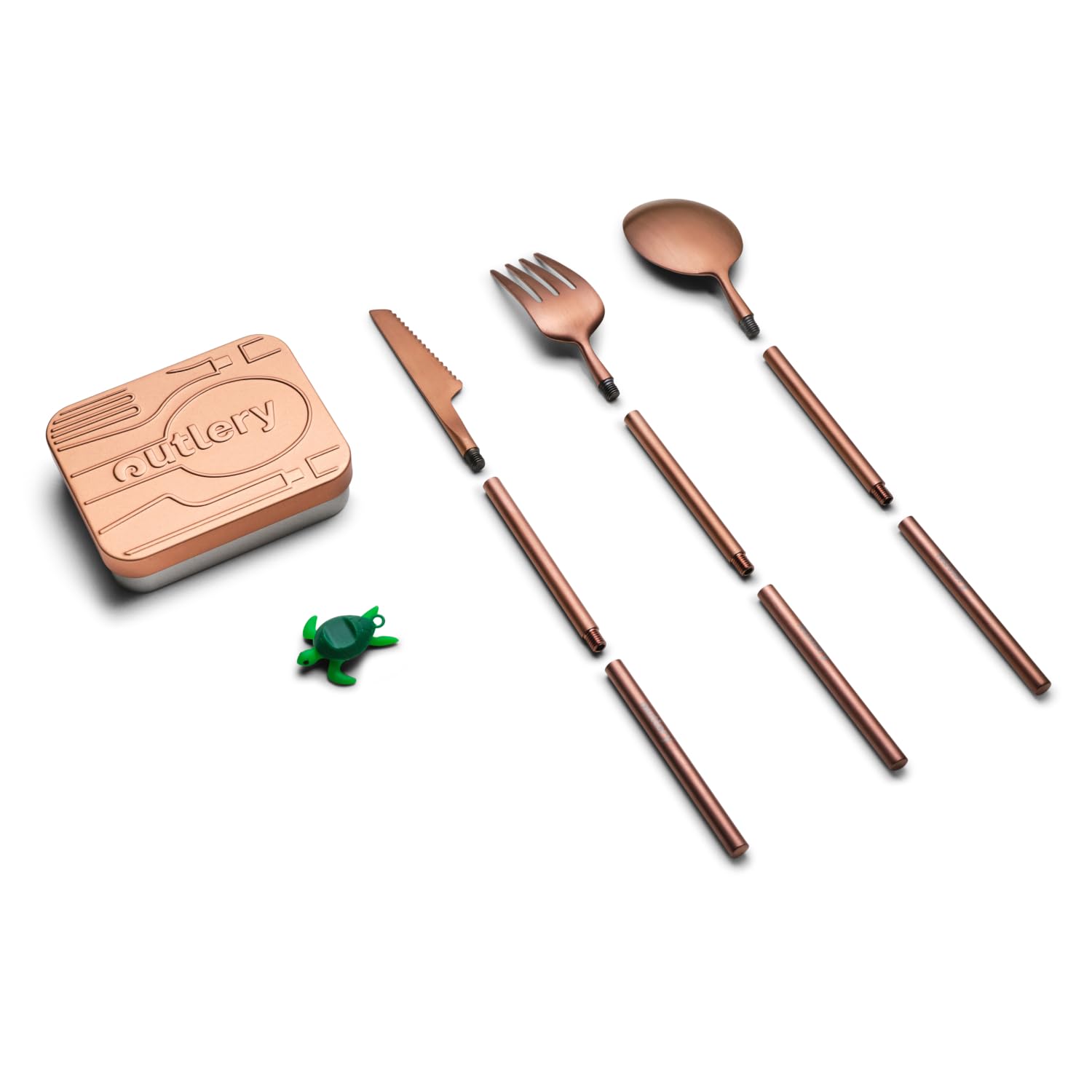 Outlery | Portable Camping Cutlery | Reusable Stainless Steel Travel Cutlery Set with Case | Pocket Sized, Durable and Easy to Clean (Rose Gold)