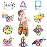 Ehome Magnetic Blocks, 34 PCS Magnetic Building Blocks with Strong Magnet, Magnetic Building Set for Kids Magnetic Tiles Educational Stacking Blocks Boys Girls Toys.