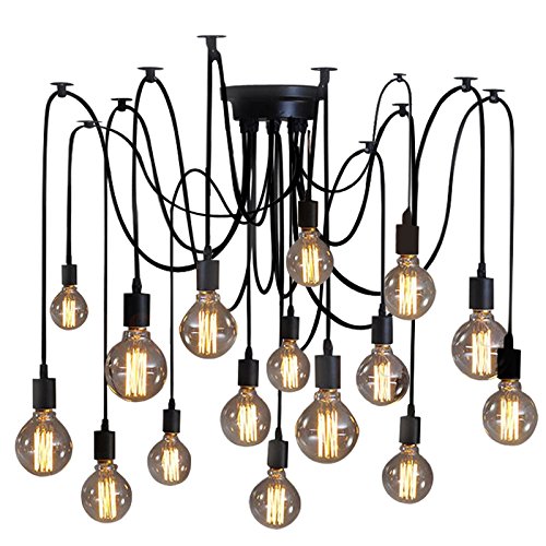 Creative-Decoration Retro Antique Chandelier Industrial Modern Ceiling Light Pendant Lighting Fixture 16-Heads Lights Hanging Black Loft Bar Restaurant Deco - N226/16