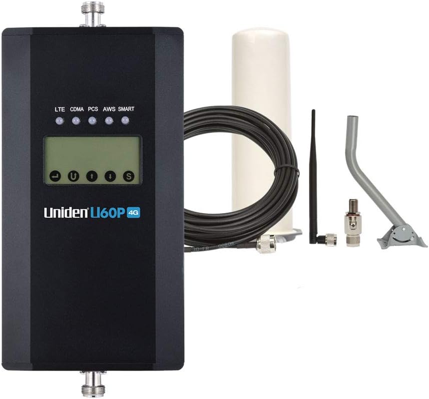 Uniden U60P 4G Home/Office Professional Cellular Signal Booster Kit with Post Omni Directional Antenna, Up to 2,500 Sq. Ft. Plus Free Surge Arrestor and Mounting Pole