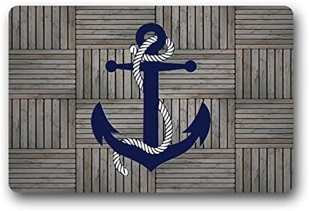Our Iris Door Mat Artistic Designer from Mr Kill Designs Stylish, Decorative, Unique, Cool, Fun, Funky Bathroom - Unique Gray Plaid Wood Blue Anchors Marine Artistic 23.6(L) x 15.7(W)