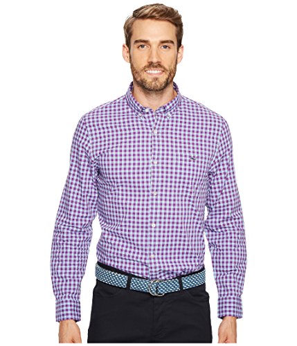 Vineyard Vines Men's Foggy Coast Gingham Slim Tucker Shirt (Large, Snapdragon)