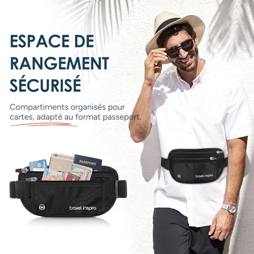 travel inspira Travel Passport Pouch Anti-Theft Banana (Black), Black, Rectangle | RFID Blocking, Ultra-thin, Adjustable Belt, Breathable, Lightweight, Comfortable, Invisible Secret Pocket, Water Repellent