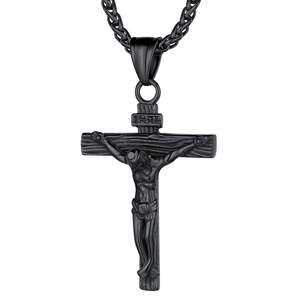 Richsteel Necklace For Women Black Crucifix Jesus Pendant For Men Mens Cross Chain Necklaces