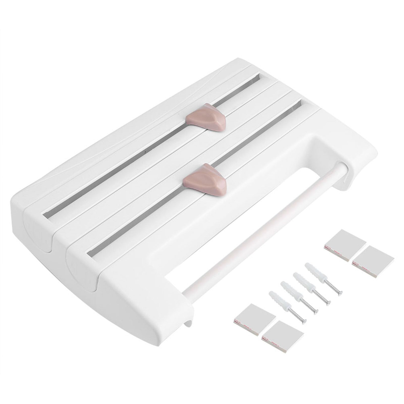 Wall roll holder, kitchen roll dispenser for 3 rolls, foil cutter for smooth cutting edges, paper roll holder for handy films, for paper towels up to 28 cm (white)