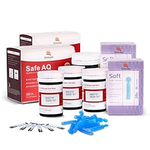 Sinocare Diabete Blood Glucose Test Strips x 100 & Diabetes Lancets x 100, Safe AQ Codefree Test Strips, Blood Suger Test Strips with Lancets 100 for Safe AQ Smart/Voice Only