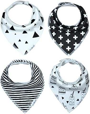 Little Bee Baby Bandana Drool Bib with Adjustable Snaps, Unisex 4-Pack Absorbent Cotton, Cute and Trendy Baby Gift for Boys &amp; Girls (Monochrome Set)