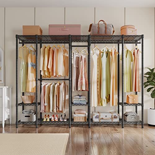 VIPEK V50 Extra Large Closet Rack Heavy Duty Garment Rack Freestanding Wardrobe with Shelves, Portable Metal Clothing Rack for Hanging Clothes, Adjustable Open Closet System, 1300 lb Capacity, Black