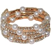 Fuqimanman2020 Multi Row Imitition Pearl Stretch Bracelet Stackable Crystal Strand Multi-Layered Elastic Bangle for Women 1920s Costume Vintage Bridal Wedding Jewelry