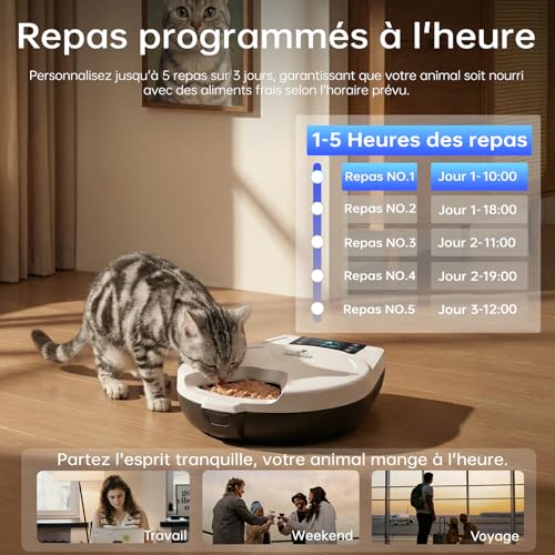RESPURR Cat Wet Food Dispenser, 3 Days of 5 Meals Fresh, Cold & Chauff Semiconductor, Stainless Steel Bowl 304, Programmable Automaton Cat Food Dispenser