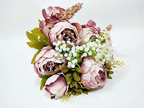 Artificial Fake Flowers Vintage Bouquets Silk Peony Flower for Wedding Home Decoration,Pack of 1(Sweetened Bean)