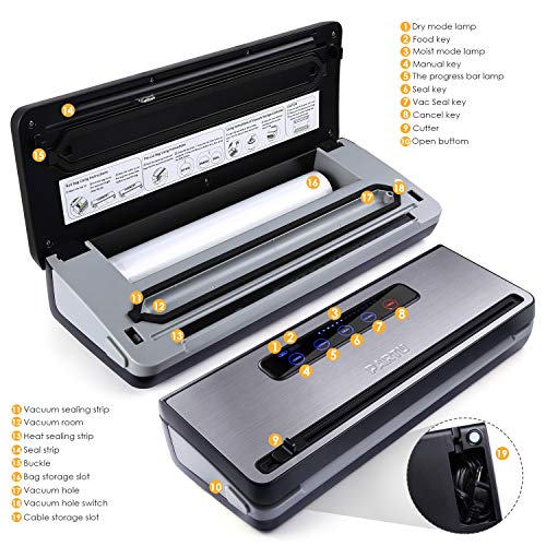 PARTU - Vacuum Sealer Dry/Moist Function For Family, Travel, Dried Fruit, Vegetables Food Vacuum Sealer With Vacuum Bag Cutter || Cable Storage Slot || Configure a Roll of Vacuum Bag - Thumbnail 7
