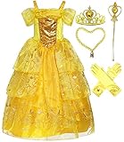 Romy's Collection Girls Deluxe Yellow Belle Dress up Gown Costume w/accessories (5-6)