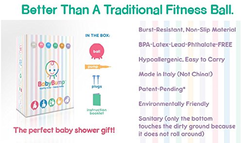 Baby Bump Birth Ball with Base Legs - Stability/Balance/Stand - Anti-burst - Pump - Exercise during Pregnancy - Prenatal Fitness - Induces Labor - Soothes Babies - Yoga Moms - Cute Practical Best Baby Shower Gift - 65 cm - Lavender Purple - Thumbnail 3
