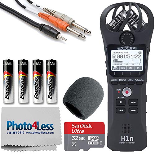 Zoom H1n Portable Digital Recorder + Mic Windscreen +3.5 Mm TRS To Dual