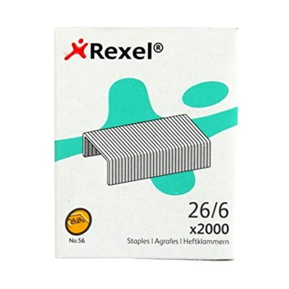 Rexel No.56 26/6 mm Standard Staples, For Stapling up to 20 Sheets, Use with Desktop Staplers and Pliers, Box of 2000, 2101215