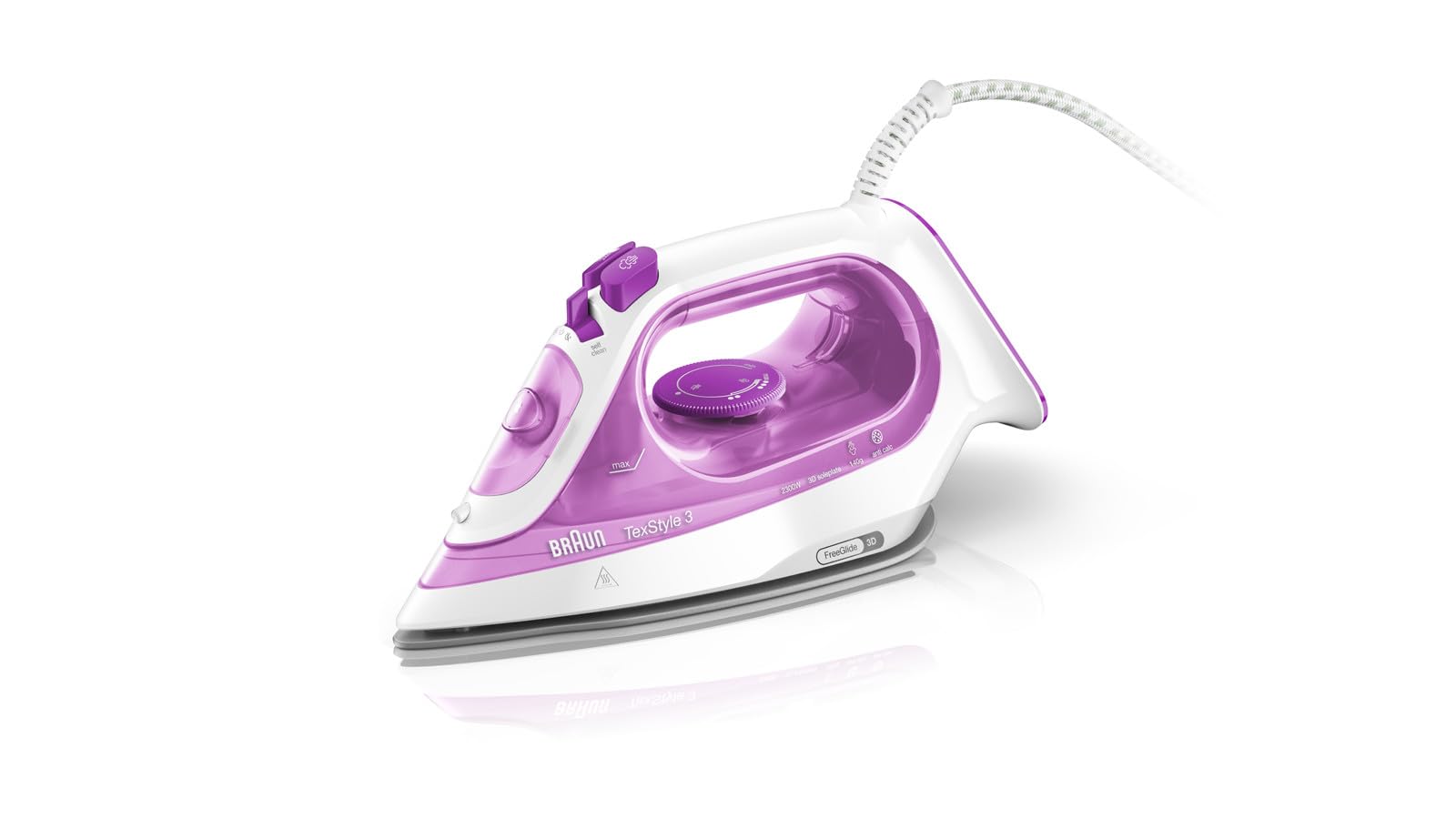 Braun Texstyle 3 SI3030PU Steam Iron, Steam Shot 140g/min, Variabkle Steam 45g/min, 2m Cord, Purple