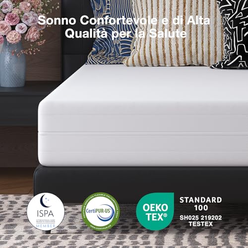 Novilla Materasso 160x190, Materasso Matrimoniale in Schiuma a Onde in Fibra di Bambù a 7 Zone, Assorbente e Traspirante Supporto Perfetto，Altezza 14cm | 7 Zone Ergonomic Support, Pressure Reduction, Removable Mattress Cover, Comfortable and Skin-Friendly