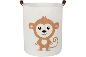 BOOHIT Storage Baskets,Canvas Fabric Laundry Hamper-Collapsible Storage Bin with Handles,Toy Organizer Bin for Kid's Room,Office,Nursery Hamper, Home Decor (Cute monkey)
