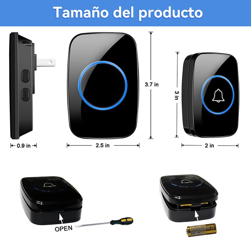 Timbre Inalámbrico Impermeable,con 2 Transmisores y 3 Receptores,Alcance a 300m,Kit de Timbre Inalámbrico para Puerta,36 Melodías,4 Niveles de Volumen, LED Indicador, para Casa,Jardín,Oficina,Villa