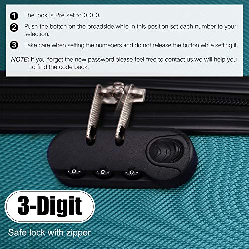 Luggage 3 Piece set ABS Hardshell with Spinner Durable and Lightweight 3 PC Suitcase sets 20 24 28 inch, Free Backpack Inside (Green 2)
