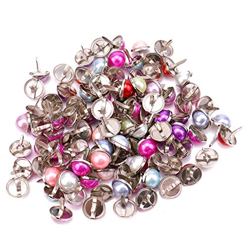 JETEHO 100pcs 12mm Mixed Colors Pearl Brads Paper Fasteners Brads Round Brad Craft Scrapbooking Card