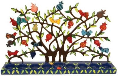 Yair Emanuel Lazer-Cut Tree Menorah with Birds and Pomegranates
