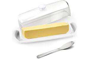 LOYEE Butter Dish With Lid, Butter Dish With Lid and Knife for Counter-top and Fridge, Butter Holder with Plastic Cover Knob Handle, Butter Container for East/West Coast Butter, Transparent Butter Keeper