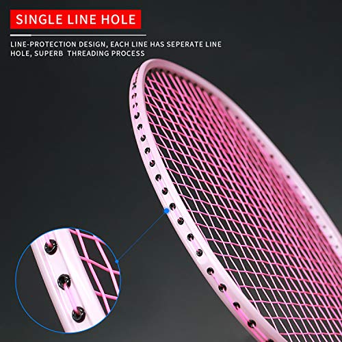 oppum Graphite Badminton Racket Integral Moulding Craft Racket Full Carbon Fiber Material Lightweight 1 Player Badminton Racquet-Pink