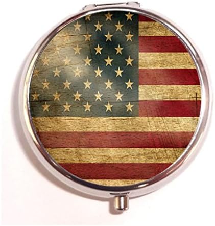 Vintage United States Flag U.S.A. Wood Parchment Custom Fashion Pill Box Medicine Tablet Holder Organizer Case for Pocket or Purse