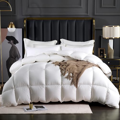 SWITTE 80% Goose Down Duvet Queen Size,Hotel-Like 100% Organic Cotton Shell 800 TC Bedding Down Comforters,700+ Fill Power Heavyweight Thickened Duvet Insert,White(90x90inch)