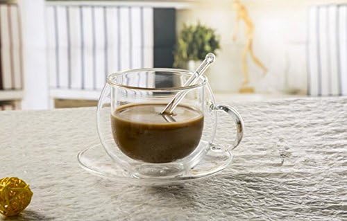 BeiBeiLove Universe Double Wall Glass Tea &amp; Coffee Espresso Cup Glasses With Saucer and Spoon
