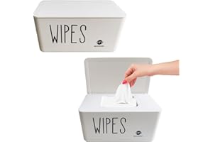 Moorfowl 2 Pack Baby Wipes Dispenser,Upgarde Size(8.2L x 4.9W x 3.9H inches),Baby Wipes Container Holder for Bathroom Flushable Wipe Box Dispenser for Home Office Car (2 White)