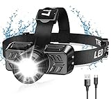 Cocoda Linterna Frontal Led USB Recargable, Zoomable Luz y 4 Modos de Luz de 90°