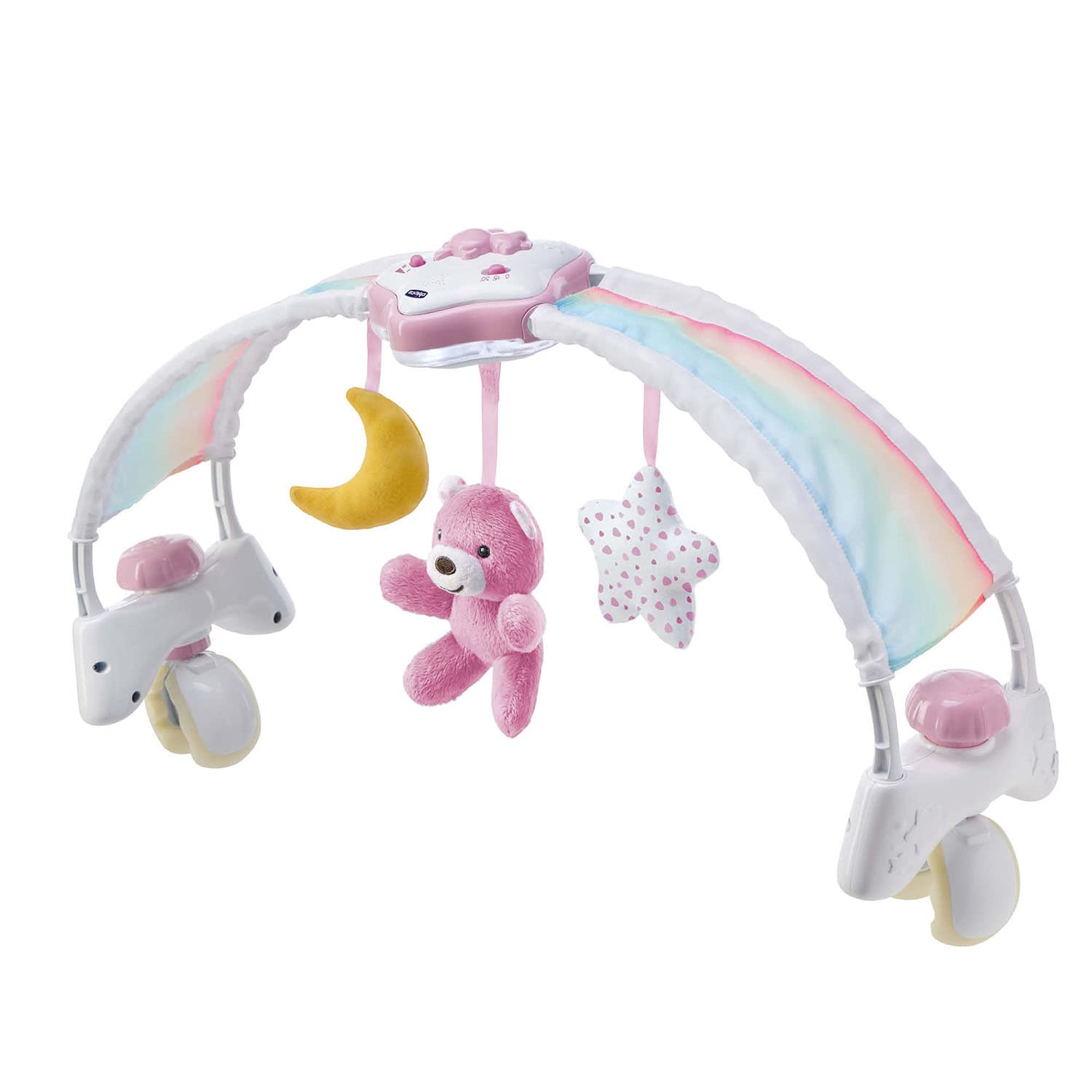 Chicco Rainbow Arch Development Game 2 in 1 Compatible with Next2Me Bed, Crib Panel with Rainbow Arch and Night Light with Music and Pendants - Baby Toy 0+ Months, Pink