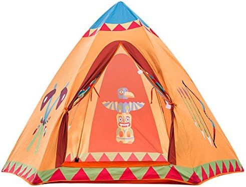 XYTENT Kids Play Tent with Indian Totem, Easy to Set Up, Peach-Skin Fabric Indian Teepee Hexagon Play House Toy for Indoor & Outdoor Use 61inch(D) x 48inch(H)