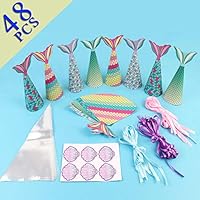 OurWarm 48Pcs Mermaid Party Boxes Favors Mermaid Party Treat Bags with Shell Stickers for Kids Birthday Baby Shower Decorations Mermaid Party Supplies