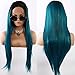 Synthetic Lace Front Wigs for Women Straight Ombre Blue with Dark Roots Heat Resistant Fiber with Natural Hairline 24 inch Lace Wigs
