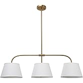 Pathson 3 Lights Brass Pendant Light with Fabric Lampshades, Rustic Cloth Pendant Lighting Lamp E26 Bulb Base, Flush Mounted 