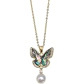 VA JENT Pearl Pendant Necklaces for Women Gold, Elegant Gold butterfly Necklace for Formal Occasions-Freshwater Cultured Pearl