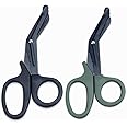 Medical Shears 2 Pcs, SWKJ Trauma Bandage Scissors,Nurses First aid Sharp Stainless Steel Saw Tooth Black Green Scissors