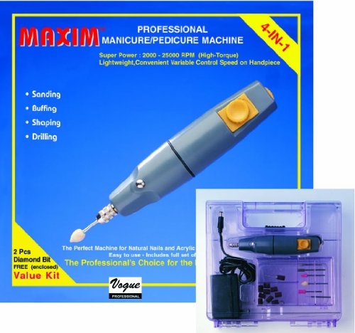 VOGUE Professional MAXIM Pro Nail Drill, for Gels, Acrylics, Natural nails, 110-240V  Pro Attachments and Tool Box Handy